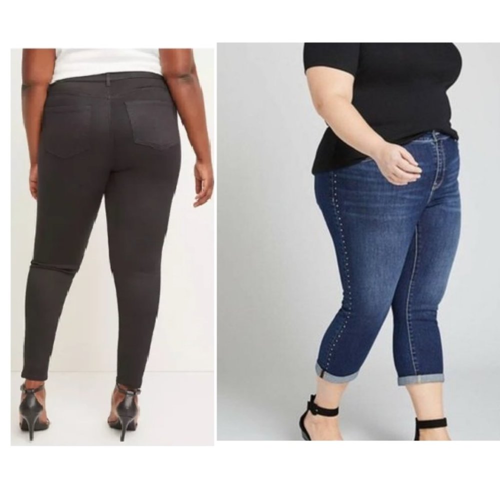 NWOT Lane Bryant Bundle of 2 Jeans Size 18 Light Black Skinny Jeans Cropped Jean - Picture 1 of 15